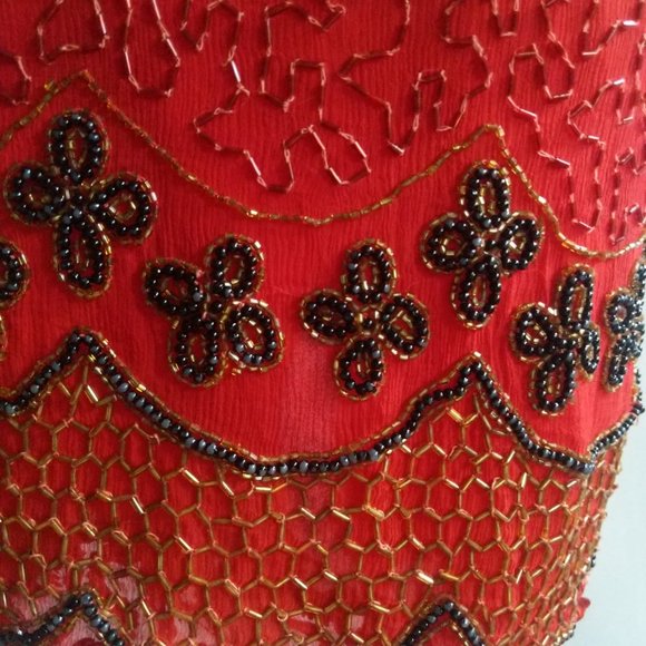 Satan's Secretary Collection | Vintage Women's Red Stenay Cocktail Beaded Dress - Picture 3 of 5